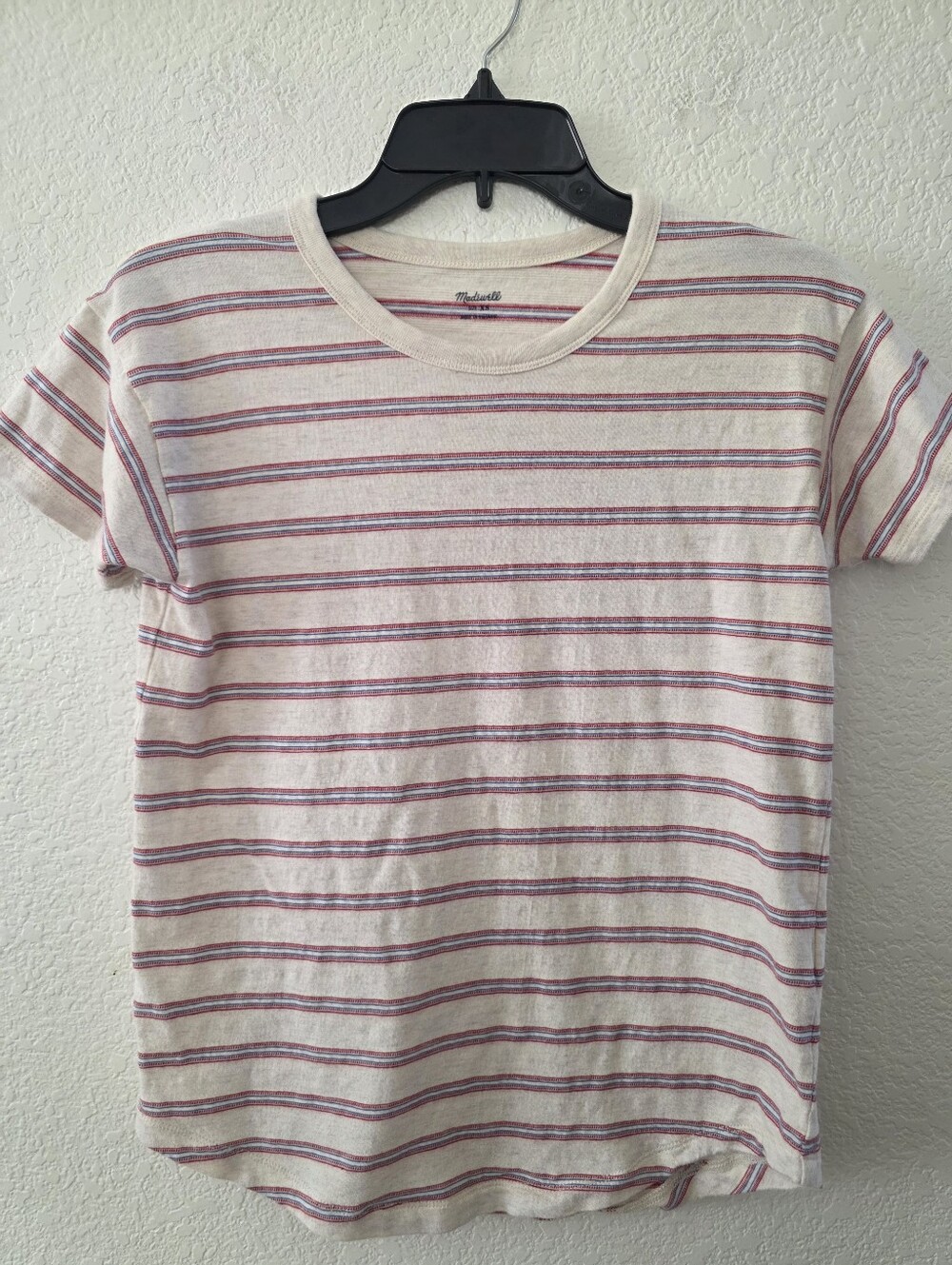Madewell Striped Short Sleeve Tee Cream with Red and Blue Stripes XS
